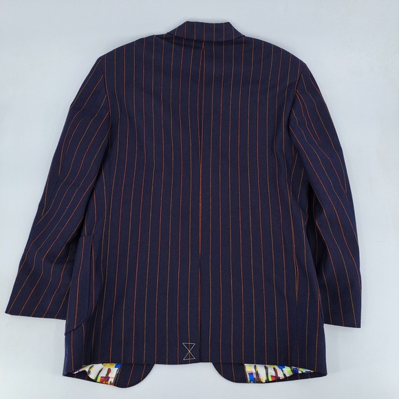 Robert Graham Blazer Mens L Wool Navy Blue Orange Pinstripe Guitar Lining Jacket - Picture 9 of 11